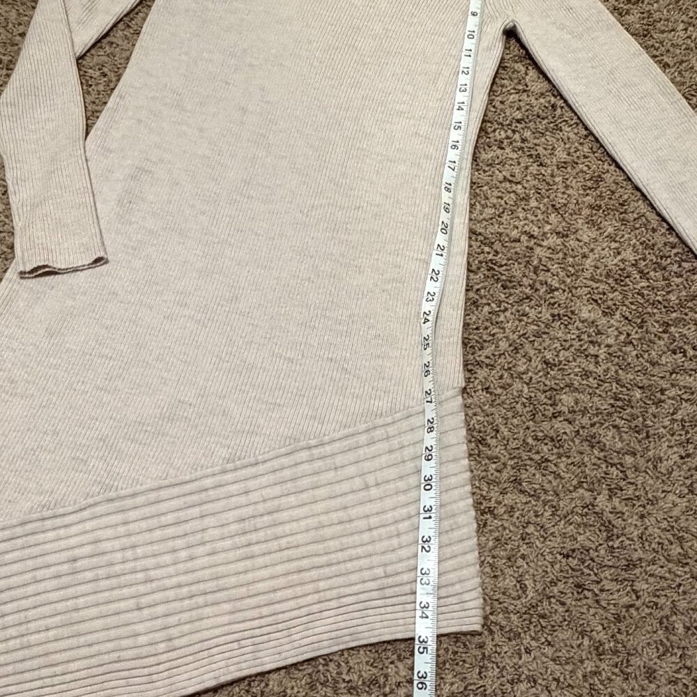 AllSaints Keld Ribbed Merino Wool Asymmetrical Sweater Dress Cream L - Picture 11 of 12